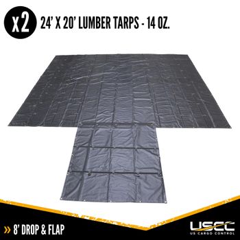14 oz. 3 Pc. Lumber Tarp - Ends: 24' x 20' (8' Drop); Mid: 24' x 18' - Black