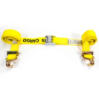 2'' X 12' Yellow E-Track Cam Strap w/Spring E-Fittings and Wire Hooks